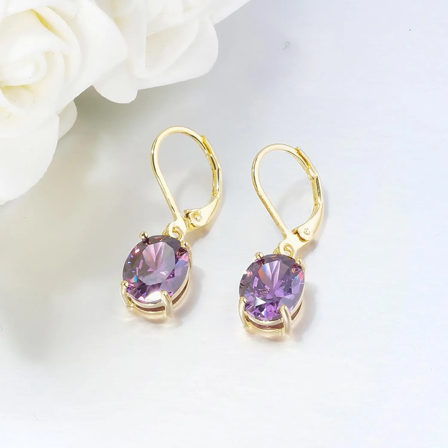 CiNily Cut-Oval Leverback Dangle Earrings for Women Hypoallergenic 14k White/Gold Plated Cubic Zircon Hanging Lever Earrings Lightweight Summer Drop Earrings Wedding Birthday Gifts Jewelry