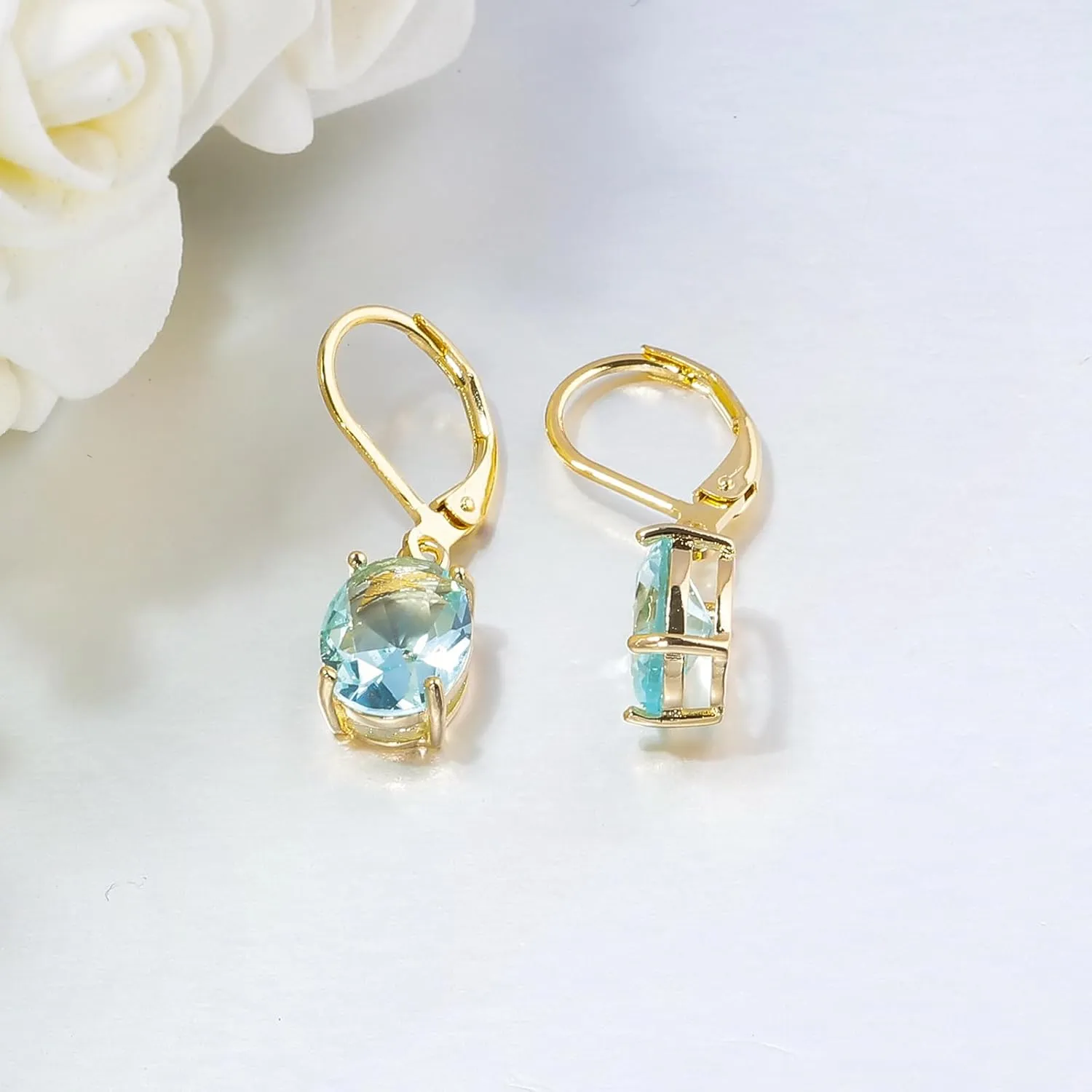 CiNily Cut-Oval Leverback Dangle Earrings for Women Hypoallergenic 14k White/Gold Plated Cubic Zircon Hanging Lever Earrings Lightweight Summer Drop Earrings Wedding Birthday Gifts Jewelry