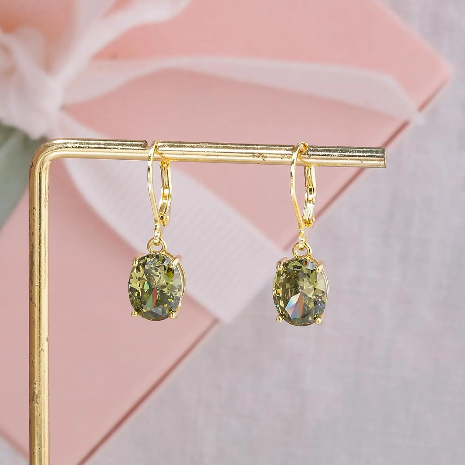 CiNily Cut-Oval Leverback Dangle Earrings for Women Hypoallergenic 14k White/Gold Plated Cubic Zircon Hanging Lever Earrings Lightweight Summer Drop Earrings Wedding Birthday Gifts Jewelry