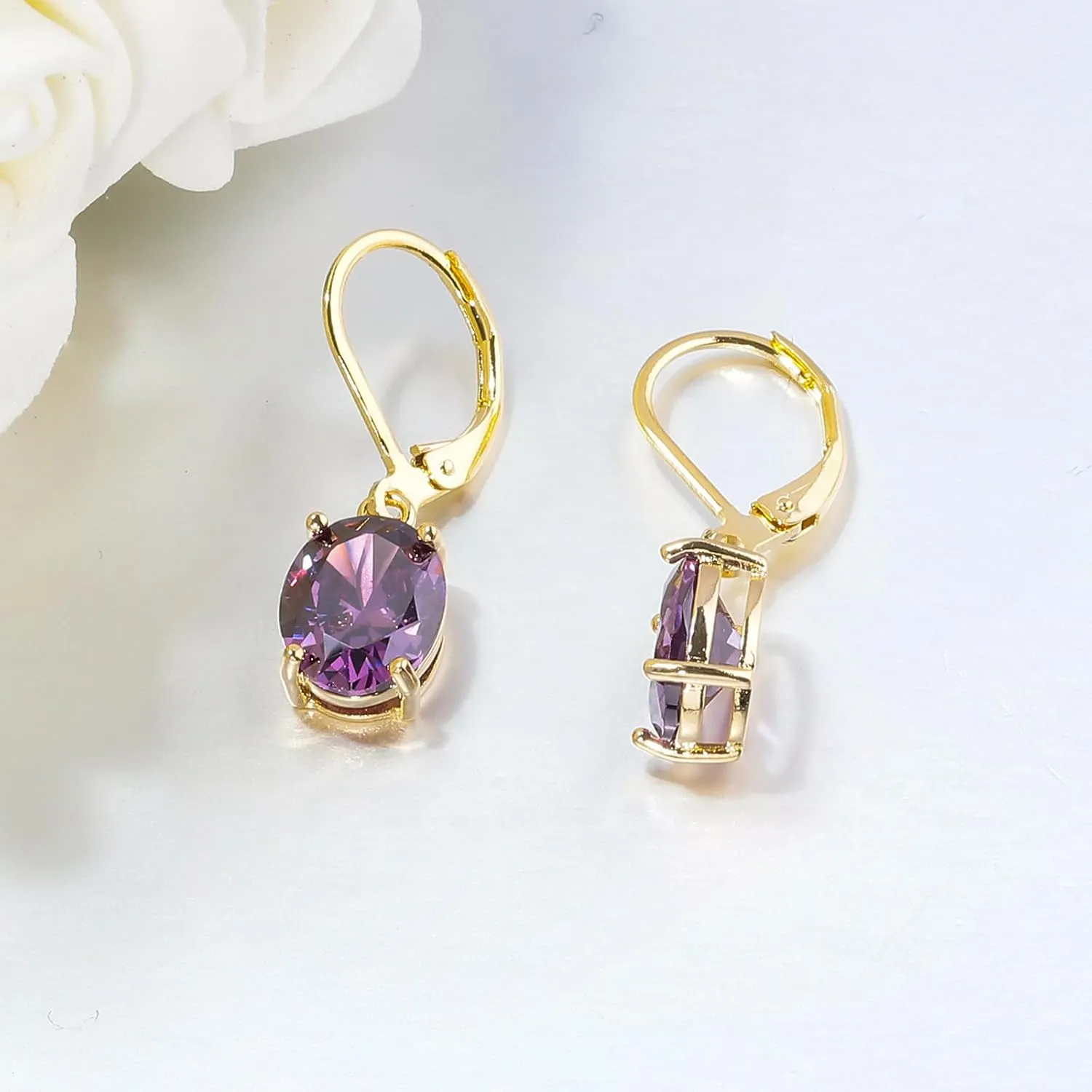 CiNily Cut-Oval Leverback Dangle Earrings for Women Hypoallergenic 14k White/Gold Plated Cubic Zircon Hanging Lever Earrings Lightweight Summer Drop Earrings Wedding Birthday Gifts Jewelry