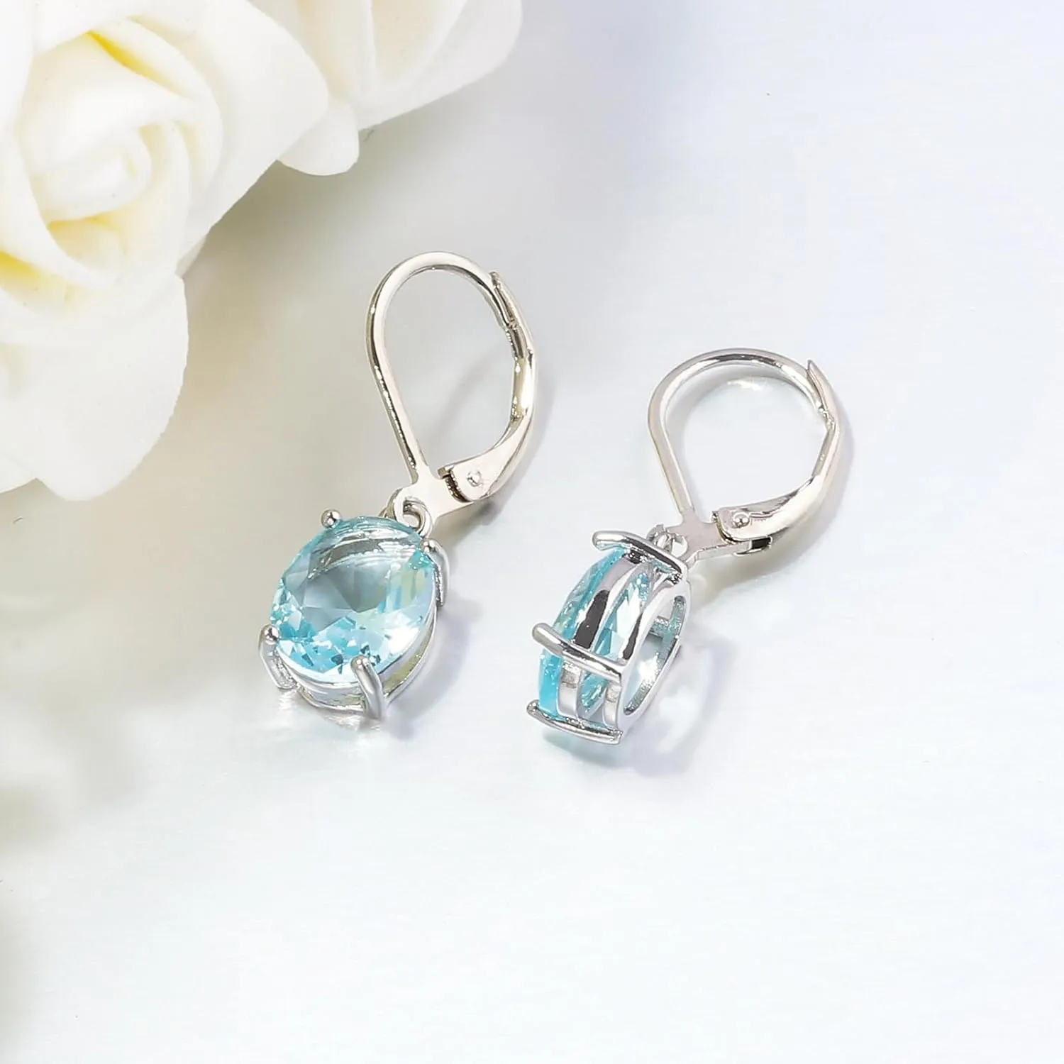 CiNily Cut-Oval Leverback Dangle Earrings for Women Hypoallergenic 14k White/Gold Plated Cubic Zircon Hanging Lever Earrings Lightweight Summer Drop Earrings Wedding Birthday Gifts Jewelry