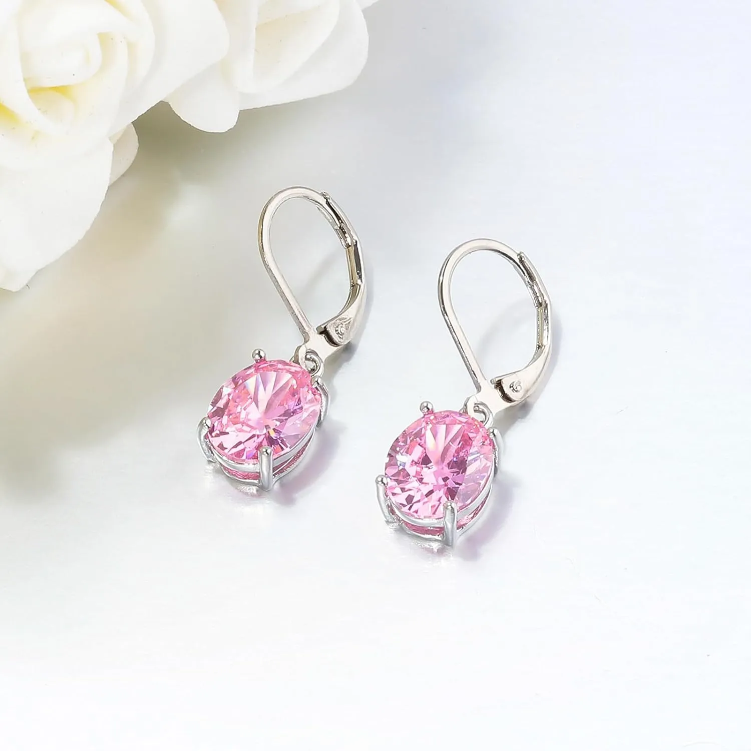CiNily Cut-Oval Leverback Dangle Earrings for Women Hypoallergenic 14k White/Gold Plated Cubic Zircon Hanging Lever Earrings Lightweight Summer Drop Earrings Wedding Birthday Gifts Jewelry