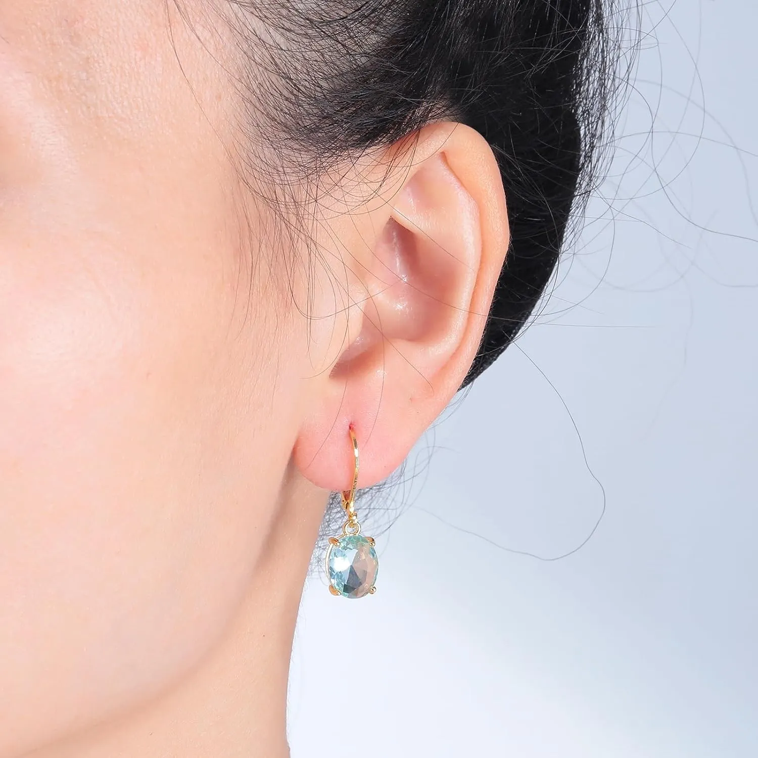 CiNily Cut-Oval Leverback Dangle Earrings for Women Hypoallergenic 14k White/Gold Plated Cubic Zircon Hanging Lever Earrings Lightweight Summer Drop Earrings Wedding Birthday Gifts Jewelry