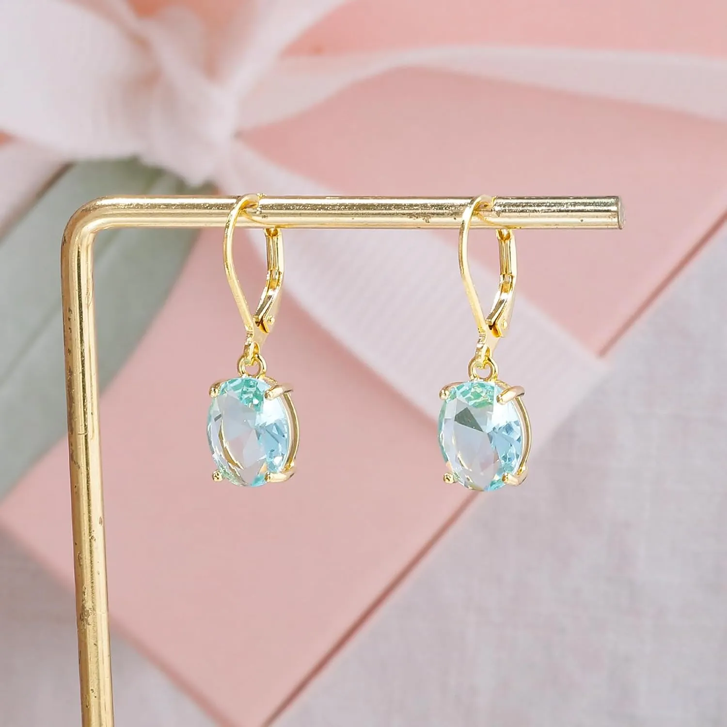 CiNily Cut-Oval Leverback Dangle Earrings for Women Hypoallergenic 14k White/Gold Plated Cubic Zircon Hanging Lever Earrings Lightweight Summer Drop Earrings Wedding Birthday Gifts Jewelry