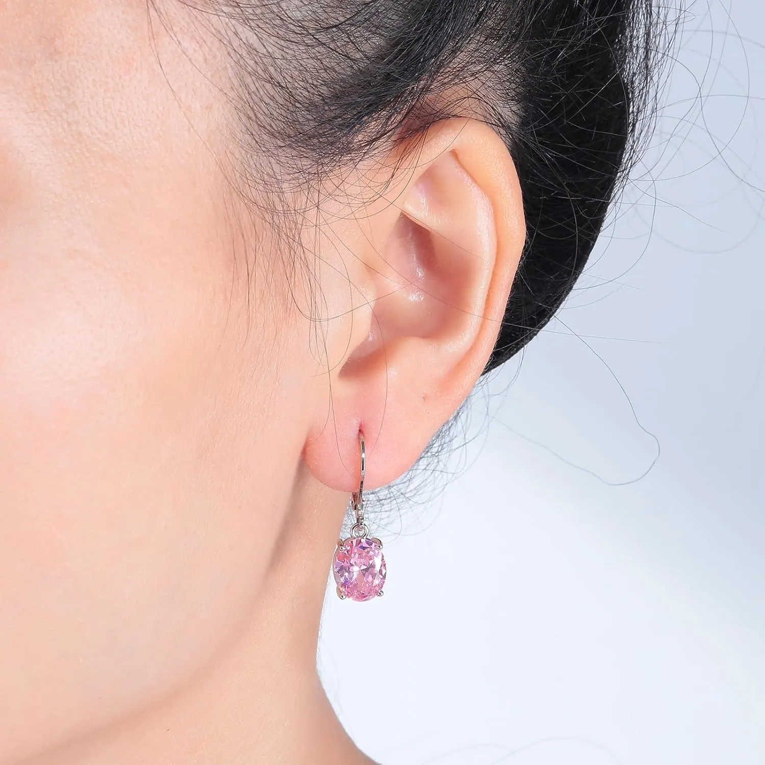 CiNily Cut-Oval Leverback Dangle Earrings for Women Hypoallergenic 14k White/Gold Plated Cubic Zircon Hanging Lever Earrings Lightweight Summer Drop Earrings Wedding Birthday Gifts Jewelry