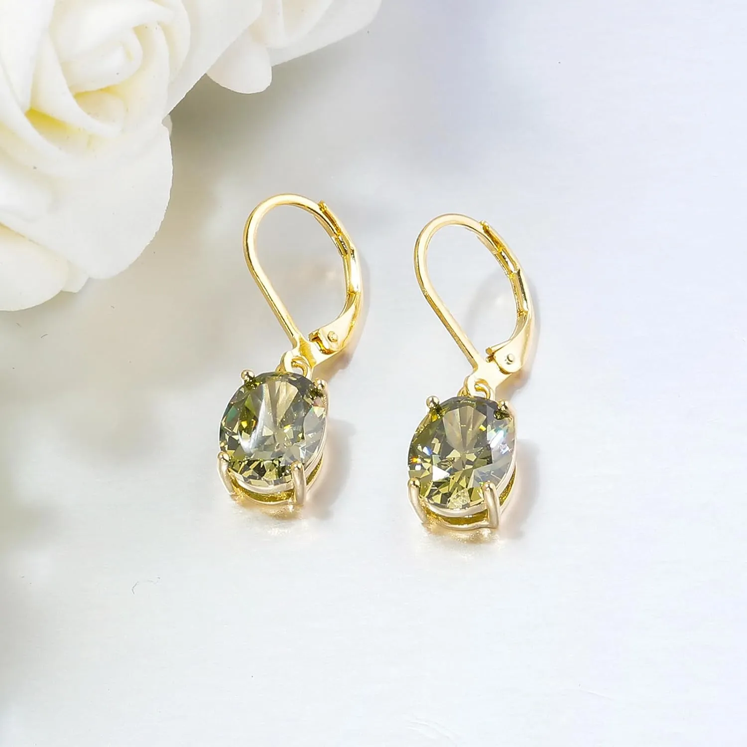 CiNily Cut-Oval Leverback Dangle Earrings for Women Hypoallergenic 14k White/Gold Plated Cubic Zircon Hanging Lever Earrings Lightweight Summer Drop Earrings Wedding Birthday Gifts Jewelry