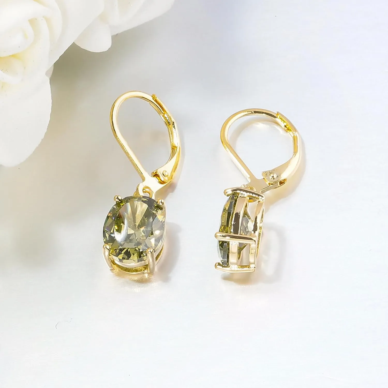 CiNily Cut-Oval Leverback Dangle Earrings for Women Hypoallergenic 14k White/Gold Plated Cubic Zircon Hanging Lever Earrings Lightweight Summer Drop Earrings Wedding Birthday Gifts Jewelry