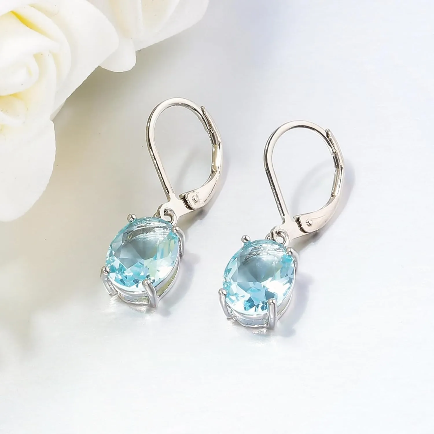 CiNily Cut-Oval Leverback Dangle Earrings for Women Hypoallergenic 14k White/Gold Plated Cubic Zircon Hanging Lever Earrings Lightweight Summer Drop Earrings Wedding Birthday Gifts Jewelry