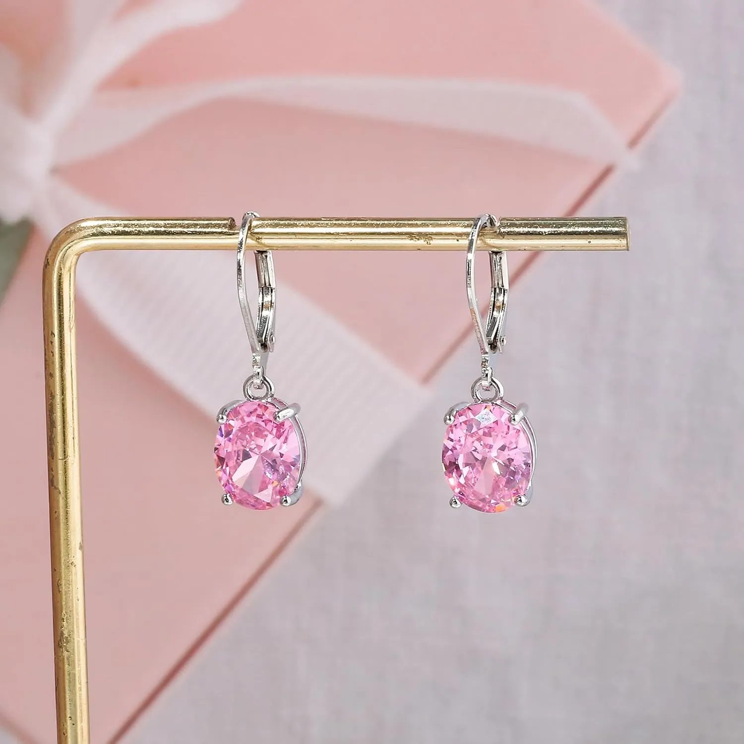 CiNily Cut-Oval Leverback Dangle Earrings for Women Hypoallergenic 14k White/Gold Plated Cubic Zircon Hanging Lever Earrings Lightweight Summer Drop Earrings Wedding Birthday Gifts Jewelry
