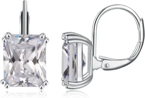 CiNily Emerald Cut Drop Dangle Earrings for Women 18K White Gold Plated Cubic Zirconia Simulated Diamond Dangle Earrings Jewelry Gifts for Weddings Birthday Party