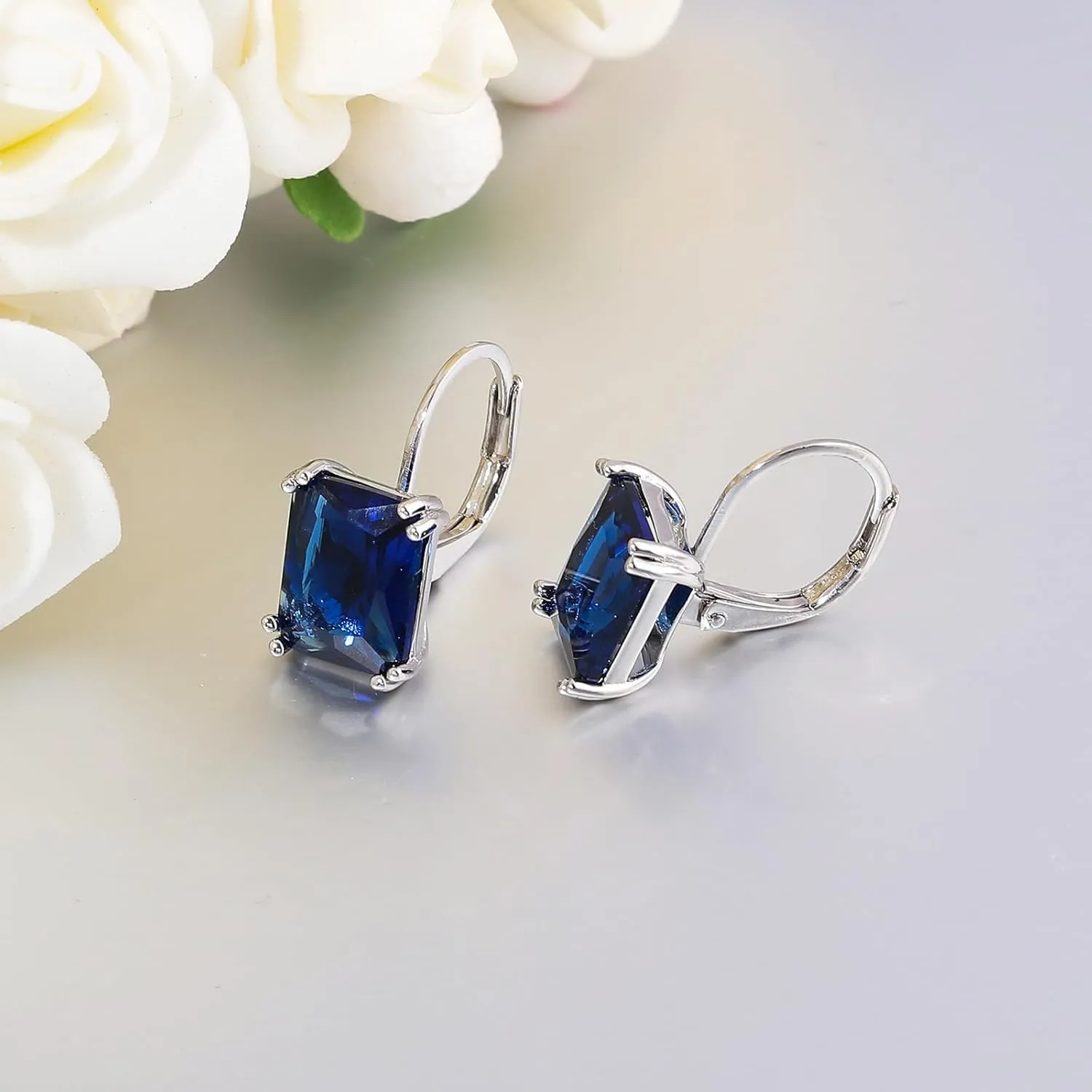 CiNily Emerald Cut Drop Dangle Earrings for Women 18K White Gold Plated Cubic Zirconia Simulated Diamond Dangle Earrings Jewelry Gifts for Weddings Birthday Party
