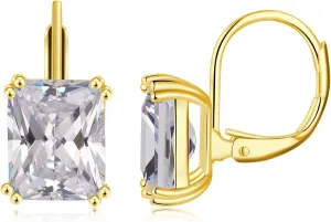 CiNily Emerald Cut Drop Dangle Earrings for Women 18K White Gold Plated Cubic Zirconia Simulated Diamond Dangle Earrings Jewelry Gifts for Weddings Birthday Party