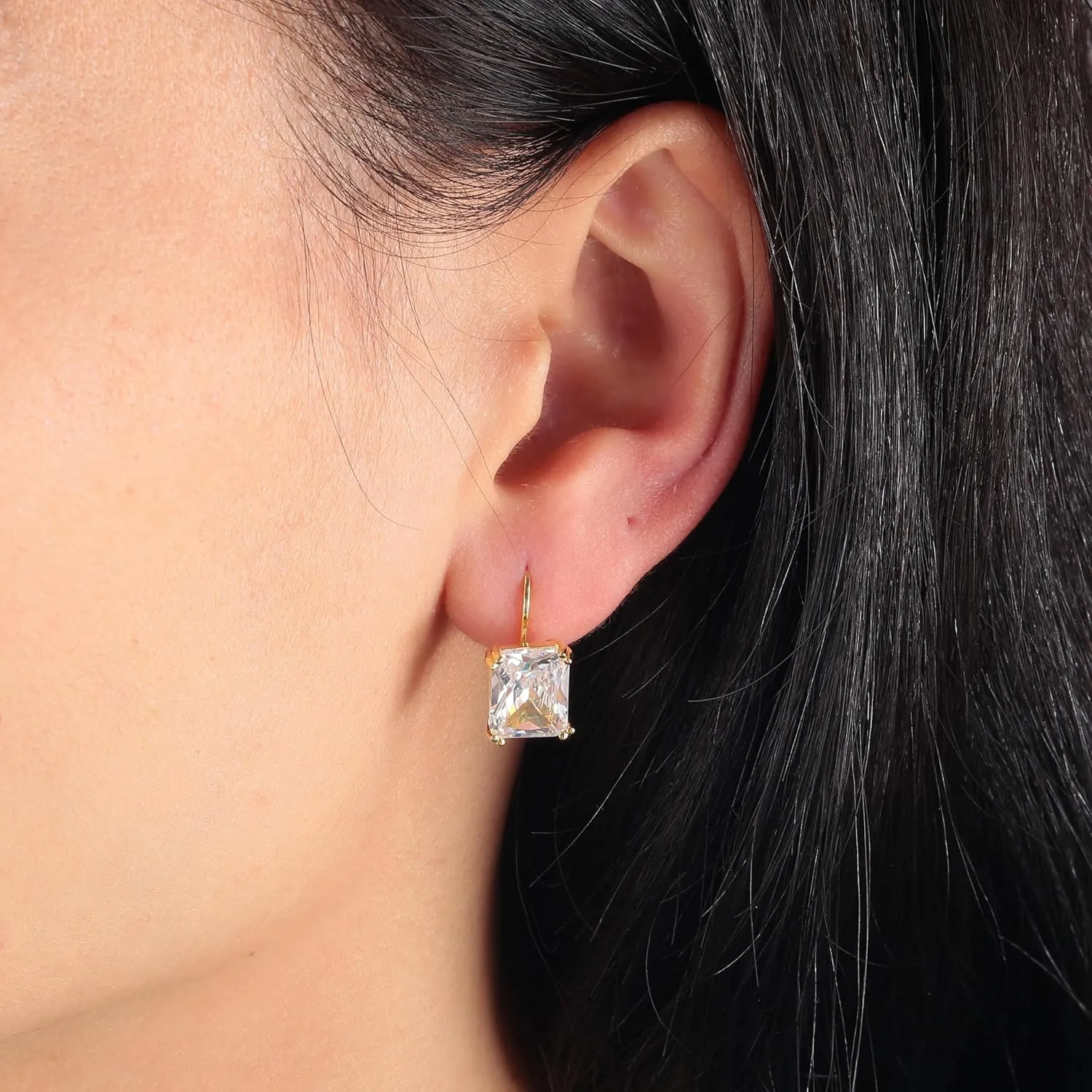 CiNily Emerald Cut Drop Dangle Earrings for Women 18K White Gold Plated Cubic Zirconia Simulated Diamond Dangle Earrings Jewelry Gifts for Weddings Birthday Party
