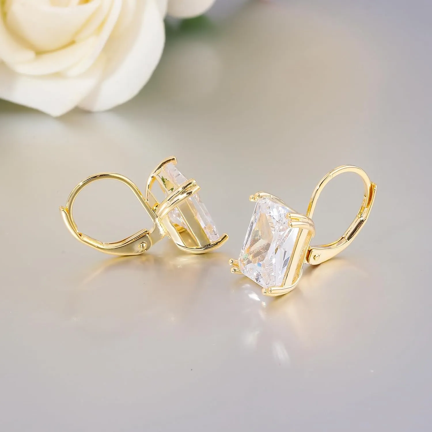 CiNily Emerald Cut Drop Dangle Earrings for Women 18K White Gold Plated Cubic Zirconia Simulated Diamond Dangle Earrings Jewelry Gifts for Weddings Birthday Party