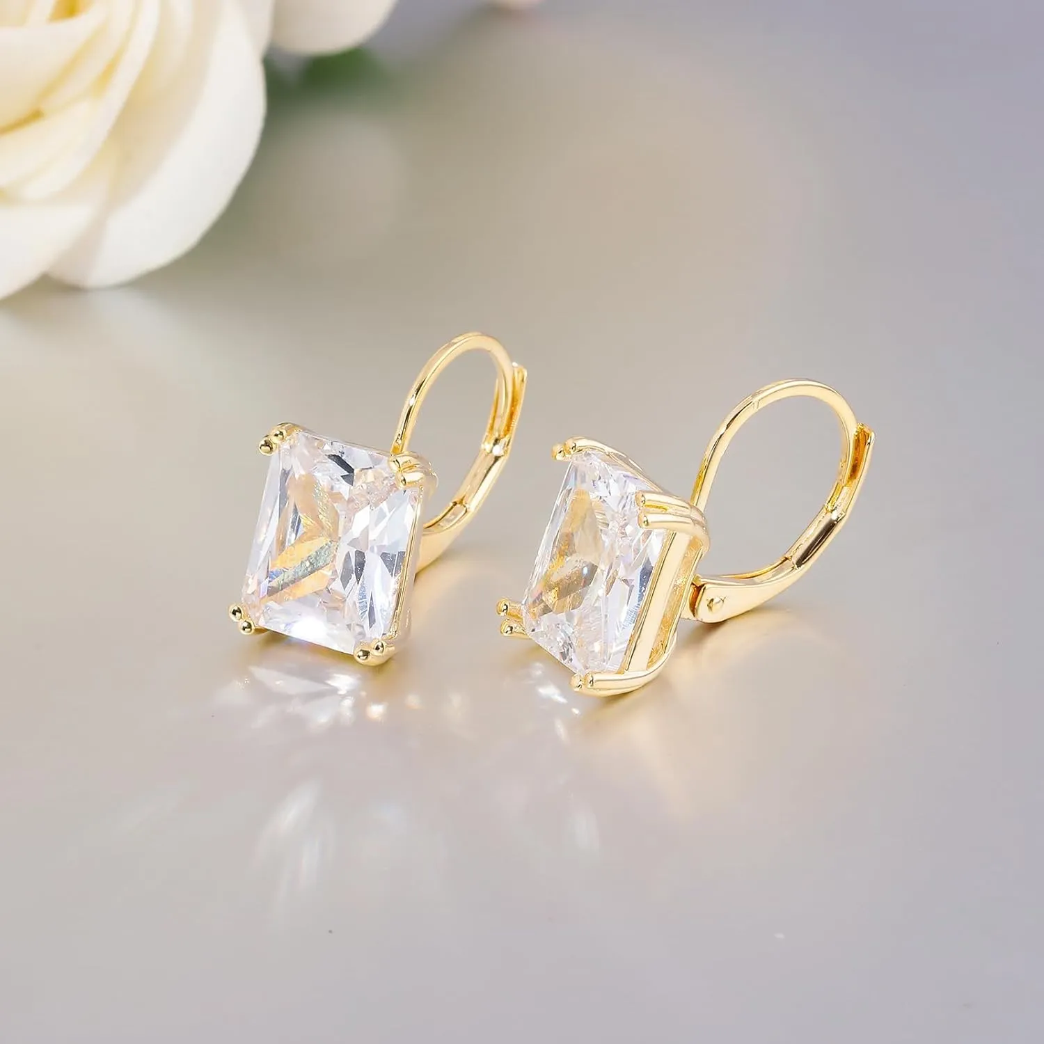 CiNily Emerald Cut Drop Dangle Earrings for Women 18K White Gold Plated Cubic Zirconia Simulated Diamond Dangle Earrings Jewelry Gifts for Weddings Birthday Party