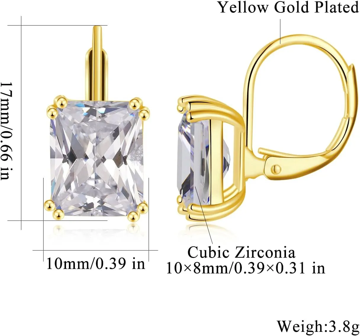 CiNily Emerald Cut Drop Dangle Earrings for Women 18K White Gold Plated Cubic Zirconia Simulated Diamond Dangle Earrings Jewelry Gifts for Weddings Birthday Party