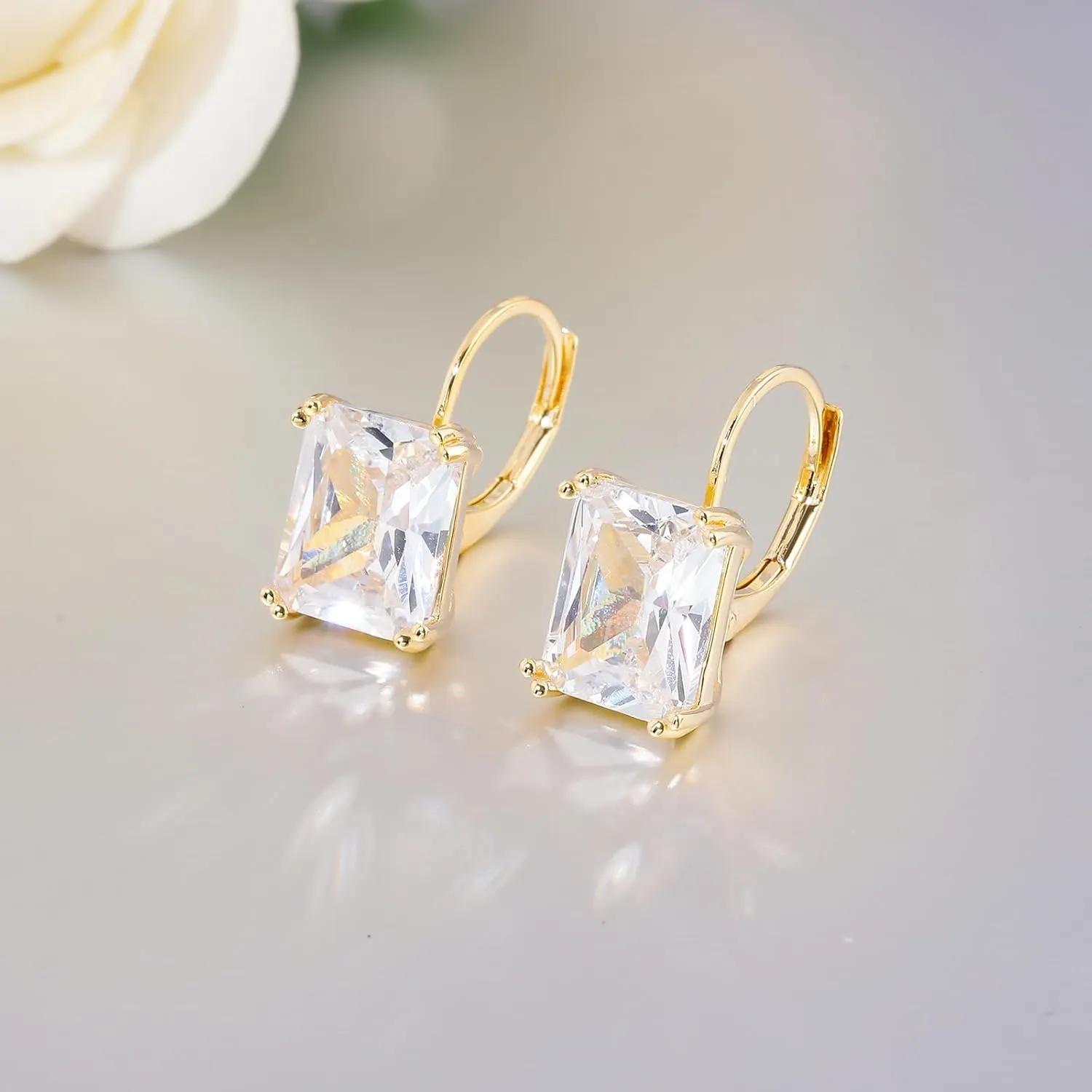 CiNily Emerald Cut Drop Dangle Earrings for Women 18K White Gold Plated Cubic Zirconia Simulated Diamond Dangle Earrings Jewelry Gifts for Weddings Birthday Party