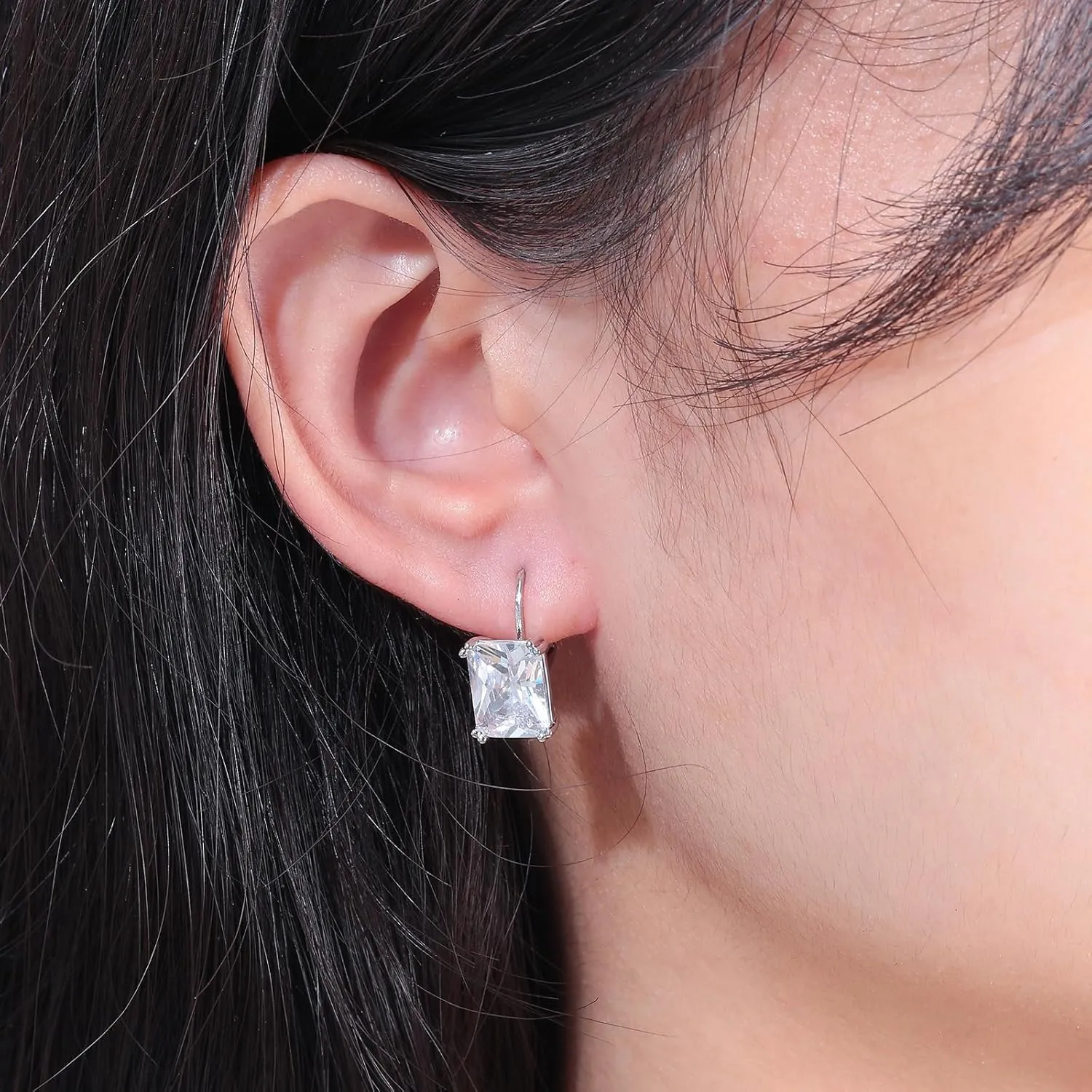 CiNily Emerald Cut Drop Dangle Earrings for Women 18K White Gold Plated Cubic Zirconia Simulated Diamond Dangle Earrings Jewelry Gifts for Weddings Birthday Party