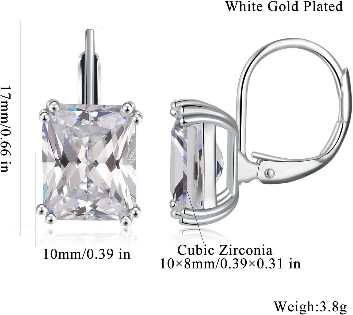 CiNily Emerald Cut Drop Dangle Earrings for Women 18K White Gold Plated Cubic Zirconia Simulated Diamond Dangle Earrings Jewelry Gifts for Weddings Birthday Party