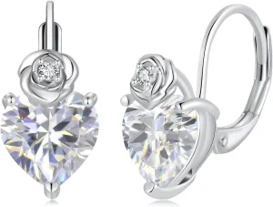 CiNily Heart CZ Leverback Dangle Earrings 18K White Gold Plated Cubic Zirconia Drop Earrings Simulated Diamond Dangle Earrings Fashion Dainty Jewelry Gifts for Women Hypoallergenic