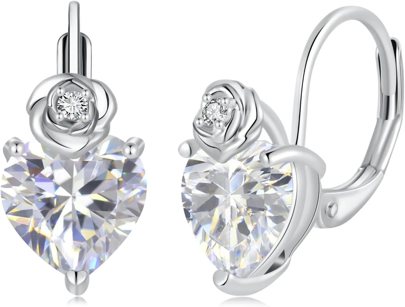 CiNily Heart CZ Leverback Dangle Earrings 18K White Gold Plated Cubic Zirconia Drop Earrings Simulated Diamond Dangle Earrings Fashion Dainty Jewelry Gifts for Women Hypoallergenic