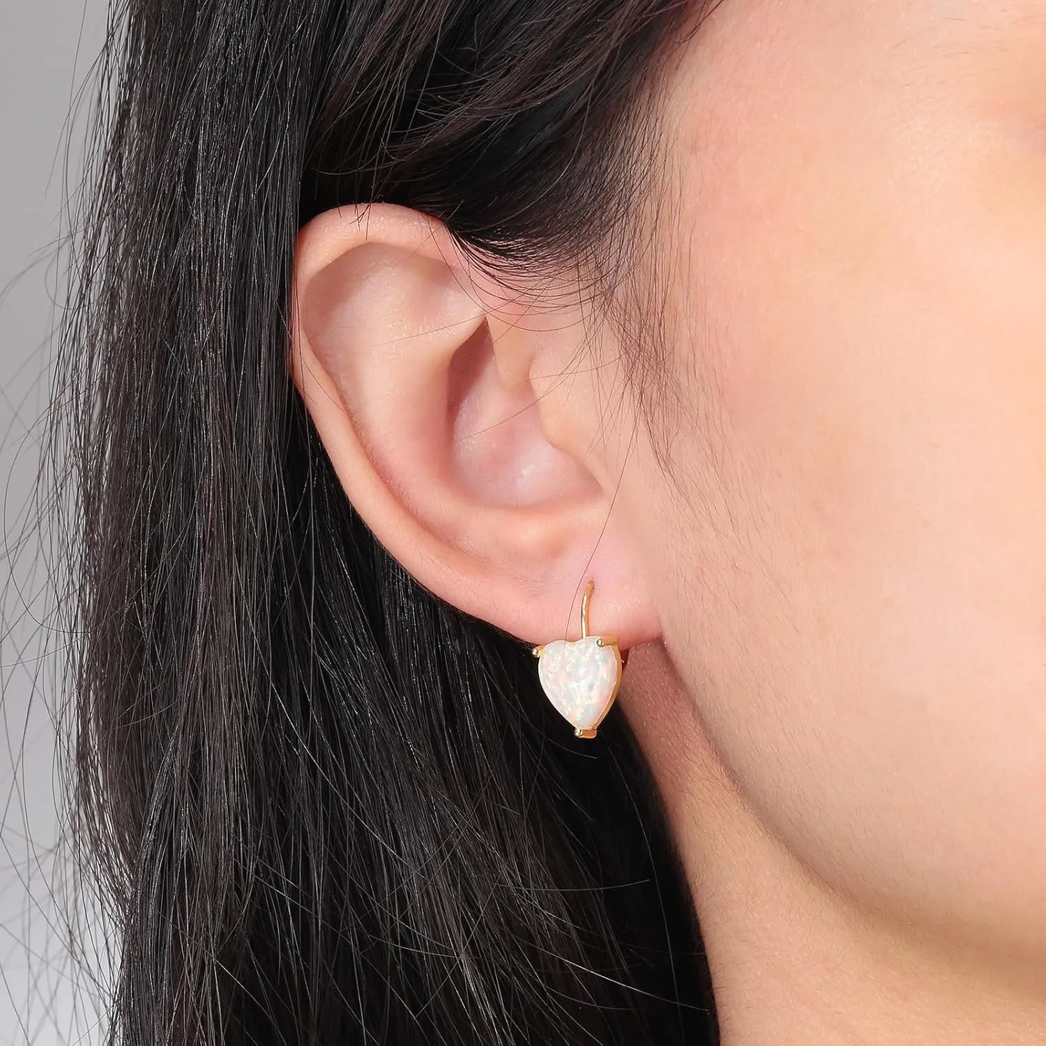 CiNily Heart Opal Earrings Short Leverback Drop Earrings for Women Hypoallergenic, Pendant Earrings 14K White Gold / Rose Gold Plated Hanging Lever Earrings Opal Hoops Fashion Jewelry Gifts for Sensitive Ears