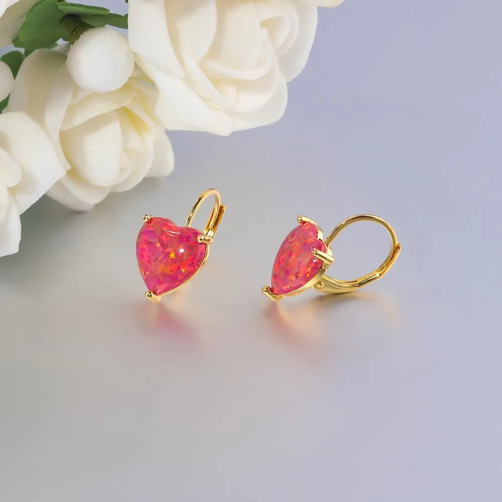 CiNily Heart Opal Earrings Short Leverback Drop Earrings for Women Hypoallergenic, Pendant Earrings 14K White Gold / Rose Gold Plated Hanging Lever Earrings Opal Hoops Fashion Jewelry Gifts for Sensitive Ears
