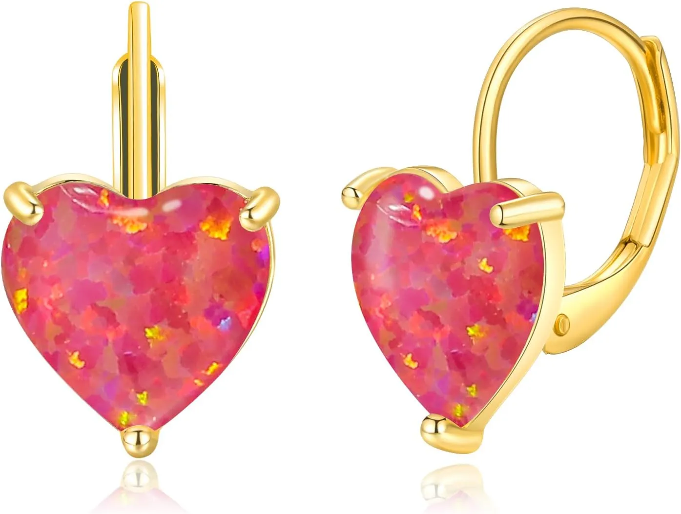 CiNily Heart Opal Earrings Short Leverback Drop Earrings for Women Hypoallergenic, Pendant Earrings 14K White Gold / Rose Gold Plated Hanging Lever Earrings Opal Hoops Fashion Jewelry Gifts for Sensitive Ears