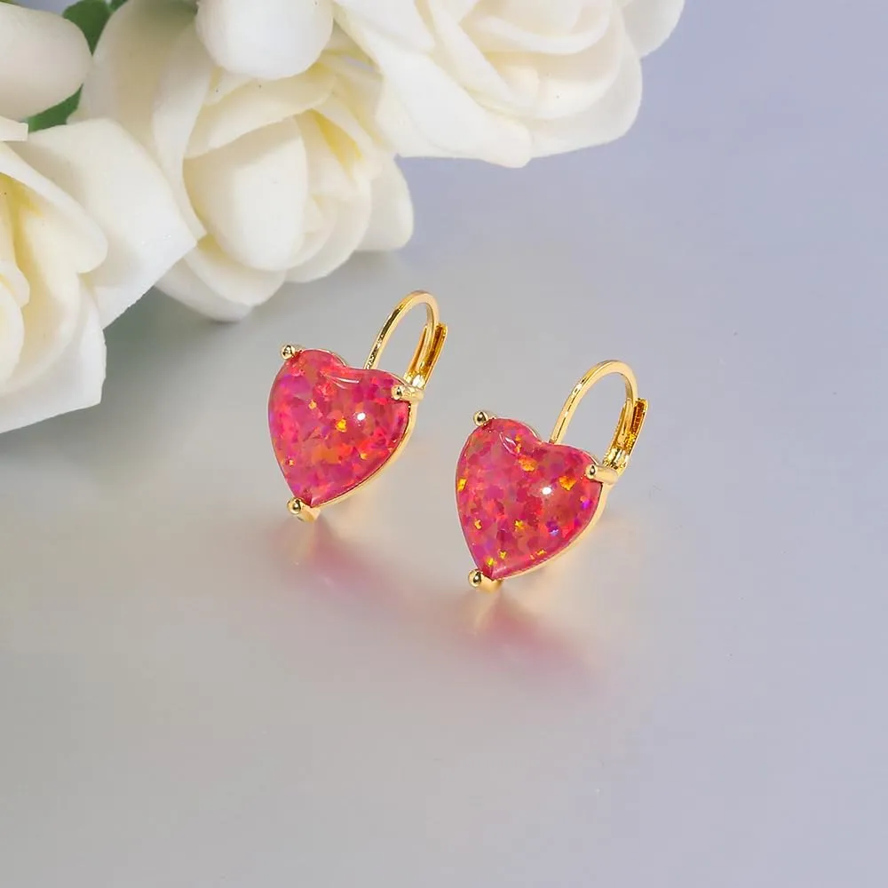 CiNily Heart Opal Earrings Short Leverback Drop Earrings for Women Hypoallergenic, Pendant Earrings 14K White Gold / Rose Gold Plated Hanging Lever Earrings Opal Hoops Fashion Jewelry Gifts for Sensitive Ears