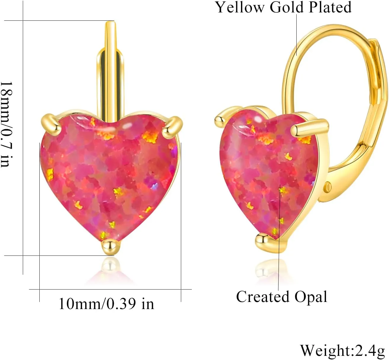 CiNily Heart Opal Earrings Short Leverback Drop Earrings for Women Hypoallergenic, Pendant Earrings 14K White Gold / Rose Gold Plated Hanging Lever Earrings Opal Hoops Fashion Jewelry Gifts for Sensitive Ears