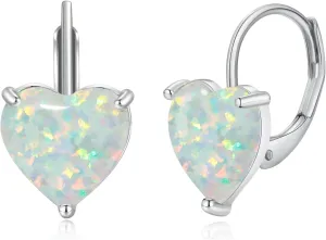 CiNily Heart Opal Earrings Short Leverback Drop Earrings for Women Hypoallergenic, Pendant Earrings 14K White Gold / Rose Gold Plated Hanging Lever Earrings Opal Hoops Fashion Jewelry Gifts for Sensitive Ears