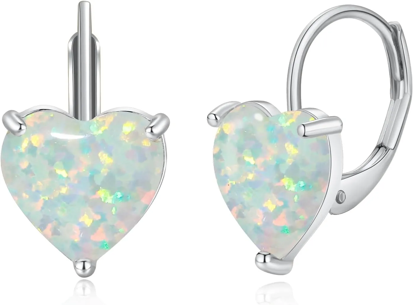 CiNily Heart Opal Earrings Short Leverback Drop Earrings for Women Hypoallergenic, Pendant Earrings 14K White Gold / Rose Gold Plated Hanging Lever Earrings Opal Hoops Fashion Jewelry Gifts for Sensitive Ears