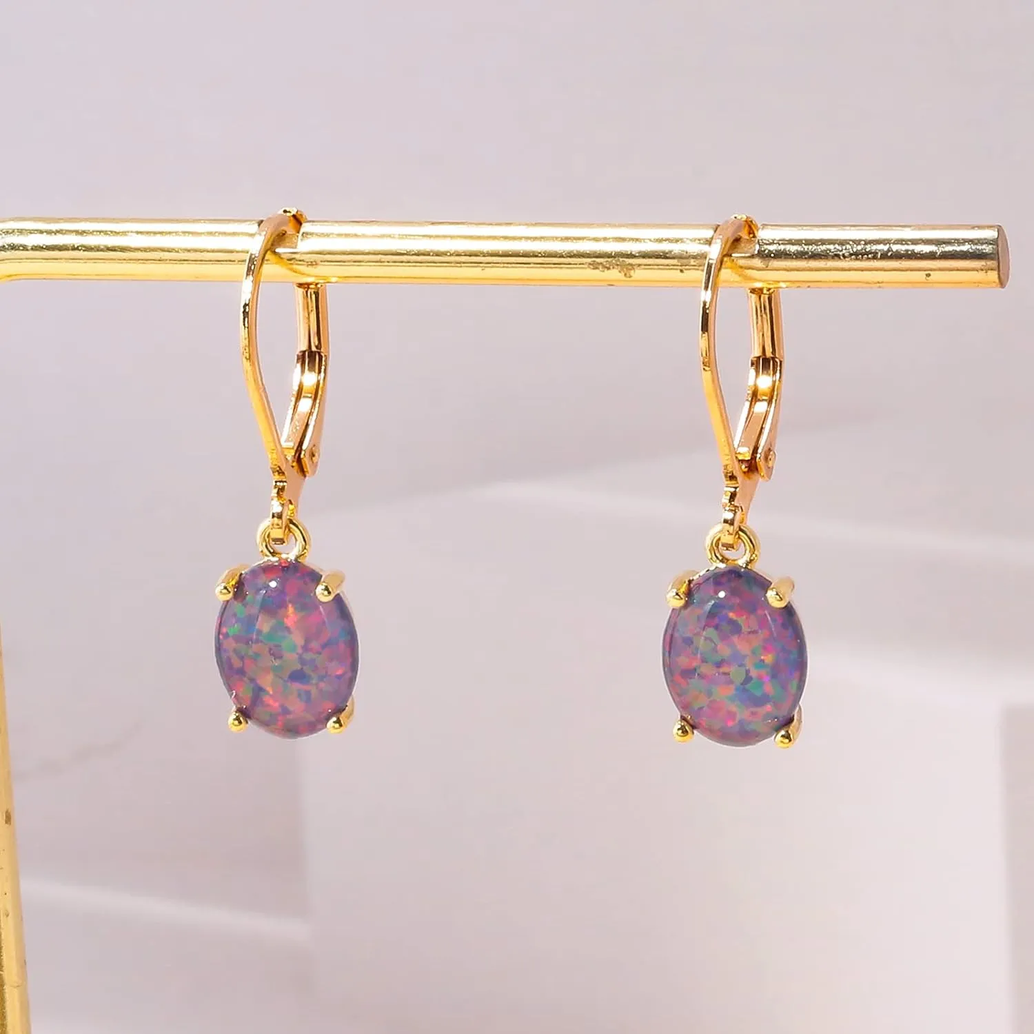 CiNily Oval Cut Opal Dangle Earrings for Women 14K Gold Plated Fire Opal Rhodium Plated Leverback Gemstone Drop Earrings Jewelry Mothers Day Gift for Her