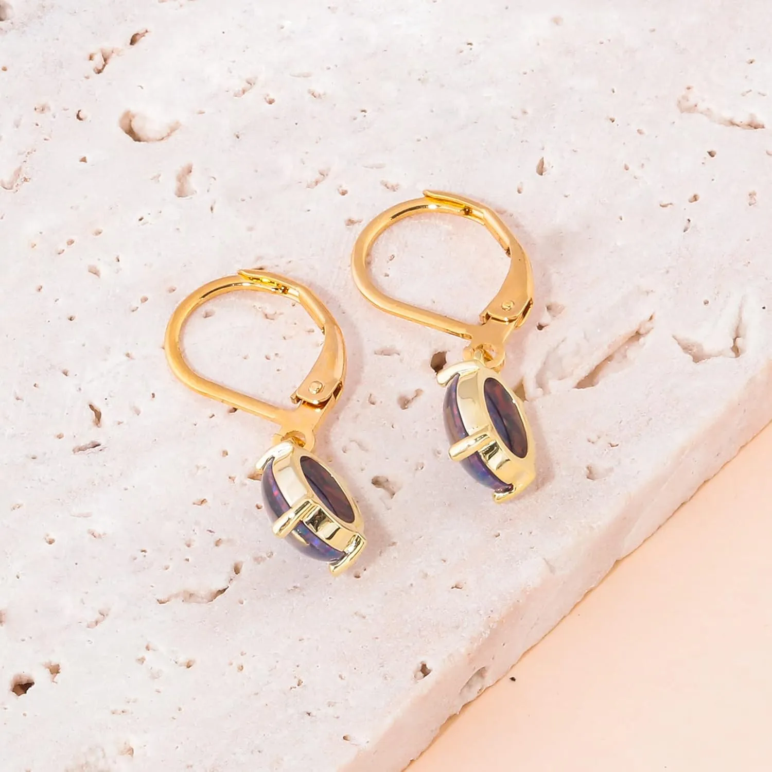 CiNily Oval Cut Opal Dangle Earrings for Women 14K Gold Plated Fire Opal Rhodium Plated Leverback Gemstone Drop Earrings Jewelry Mothers Day Gift for Her