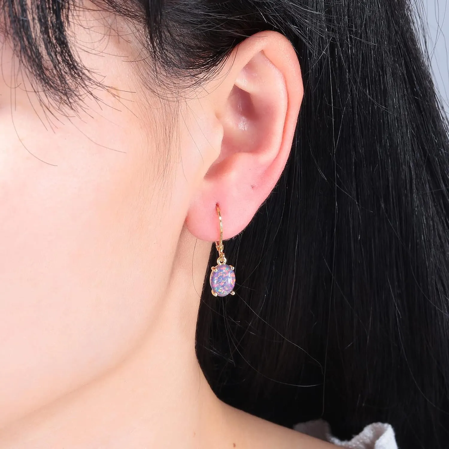 CiNily Oval Cut Opal Dangle Earrings for Women 14K Gold Plated Fire Opal Rhodium Plated Leverback Gemstone Drop Earrings Jewelry Mothers Day Gift for Her