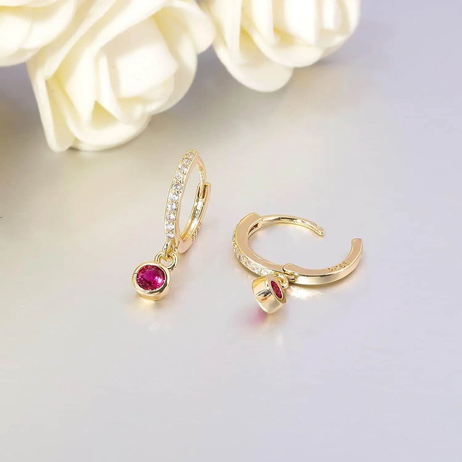 CiNily Small Dangle Hoop Earrings for Women Girls,14K White Gold Mini Huggie Hoop Earrings Hypoallergenic Diamond Drop Earrings Dainty Cute Cubic Zirconia Dangle Hoops Jewelry Gifts