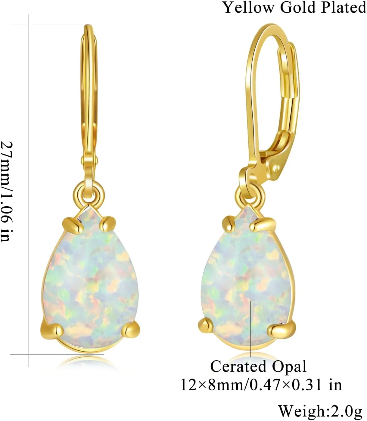 CiNily Teardrop Leverback Dangle Earrings for Women Hypoallergenic Created Fire Opal Pendant Drop Earrings 14K White/Rose/Gold Hanging Lever Earrings Fashion Graduation Party Jewelry Gifts