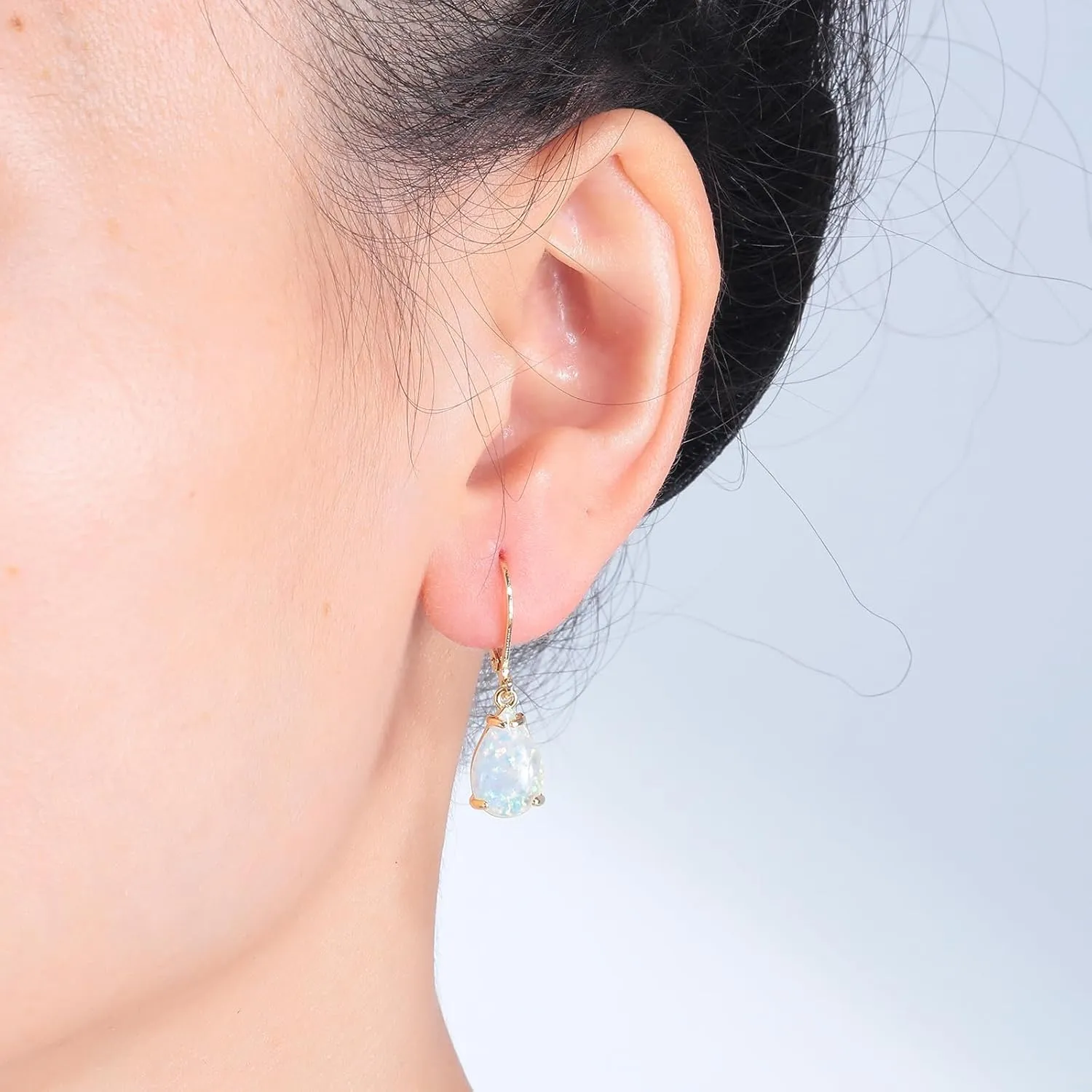 CiNily Teardrop Leverback Dangle Earrings for Women Hypoallergenic Created Fire Opal Pendant Drop Earrings 14K White/Rose/Gold Hanging Lever Earrings Fashion Graduation Party Jewelry Gifts