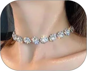 CJIAYUJEW Colorful Crystal Choker Necklace for Women Sparkly Rhinestone Chokers Necklaces Gold Chain Necklace Party Prom Neck Jewelry (Silver)