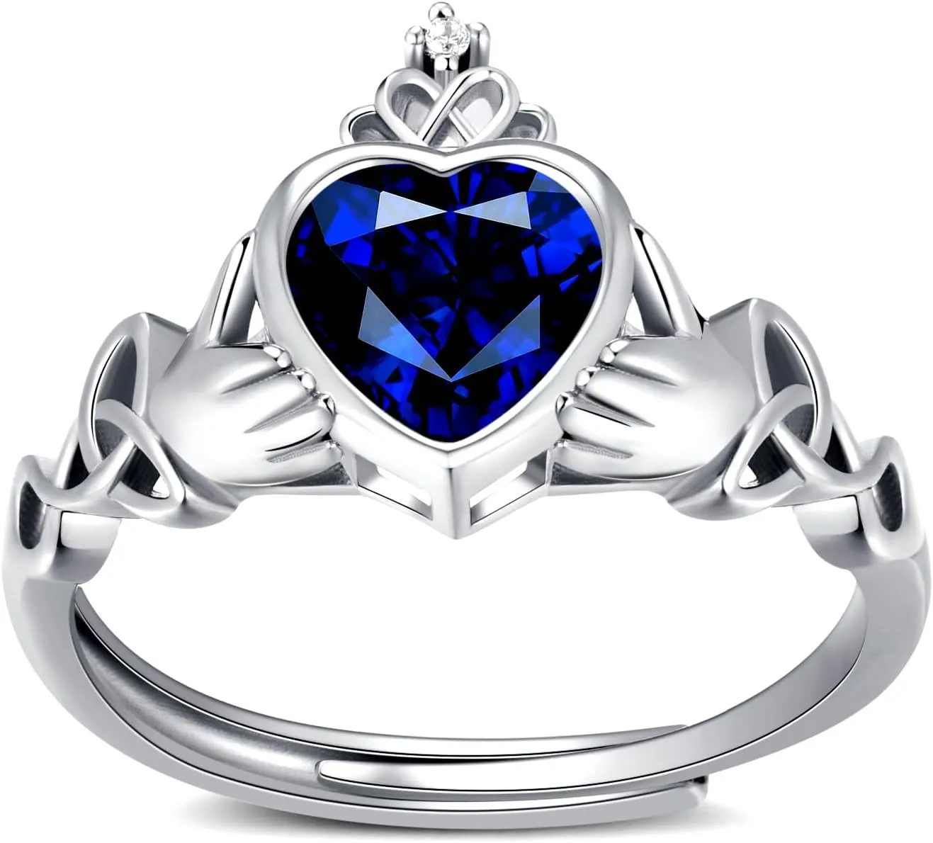 Claddagh Heart Shape Birthstone Rings - 925 Sterling Silver Adjustable Traditional Irish Wedding Ring Promise Eternity Bands, Personalized Jewelry for Women Girls (With Gift Box)