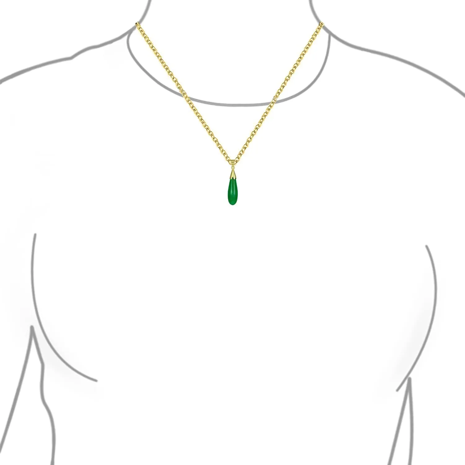 Classic Simplistic Semi Precious Black Blue Green Gemstone Turquoise Onyx Jade Elongated Teardrop Shaped Dangle Pendant Necklace Western Jewelry For Women 14KGold Plated.925 Sterling Silver