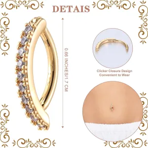 Clicker Belly Button Ring for Women, 4pcs Gold Belly Piercing with Diamond and Smooth Styles, Short Bar Simple Reverse Navel Rings, Floating Navel Piercing Body Jewelry - Gold & Silver