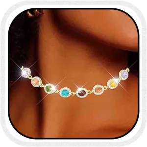 CLOACE Colorful Crystal Choker Necklace Sparkly Rhinestone Chokers Necklaces Chain Party Prom Neck Jewelry for Women