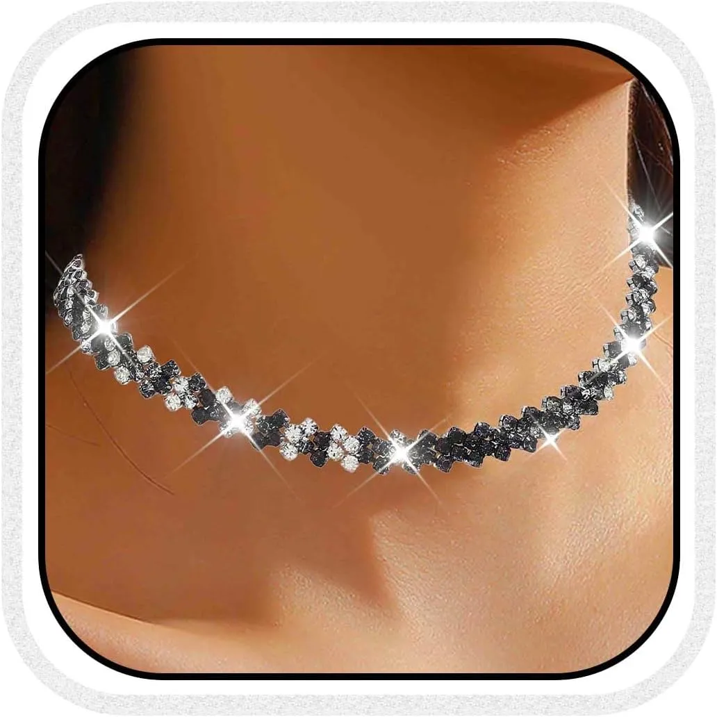 CLOACE Rhinestone Choker Necklace Diamond Row Necklaces Sparkly Crystal Neck Chain Jewerly Prom Accessories for Women