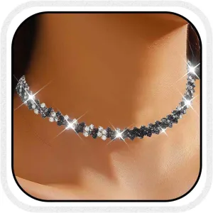 CLOACE Rhinestone Choker Necklace Diamond Row Necklaces Sparkly Crystal Neck Chain Jewerly Prom Accessories for Women