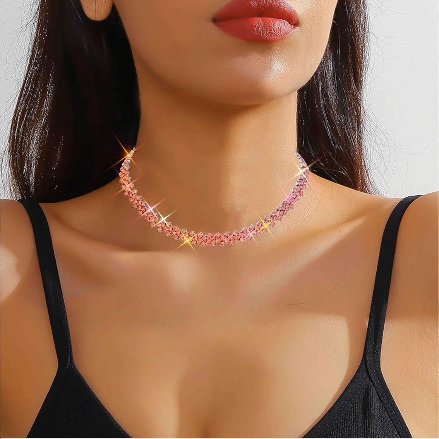 CLOACE Rhinestone Choker Necklace Diamond Row Necklaces Sparkly Crystal Necklace Chain Jewerly Prom Accessories for Women