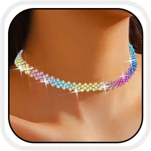 CLOACE Rhinestone Choker Necklace Diamond Row Necklaces Sparkly Crystal Necklace Chain Jewerly Prom Accessories for Women