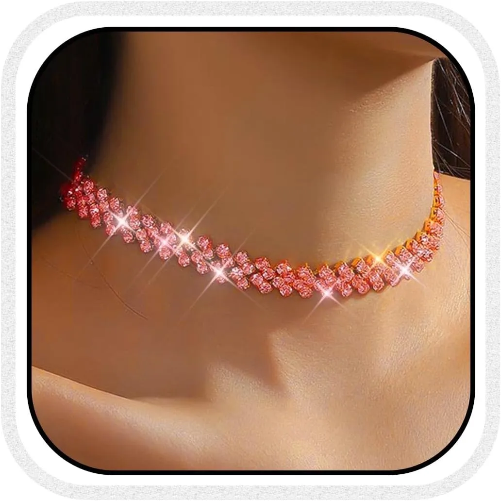 CLOACE Rhinestone Choker Necklace Diamond Row Necklaces Sparkly Crystal Necklace Chain Jewerly Prom Accessories for Women