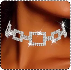 CLOACE Rhinestone Choker Necklace Diamond Row Necklaces Sparkly Prom Chain Jewerly for Women