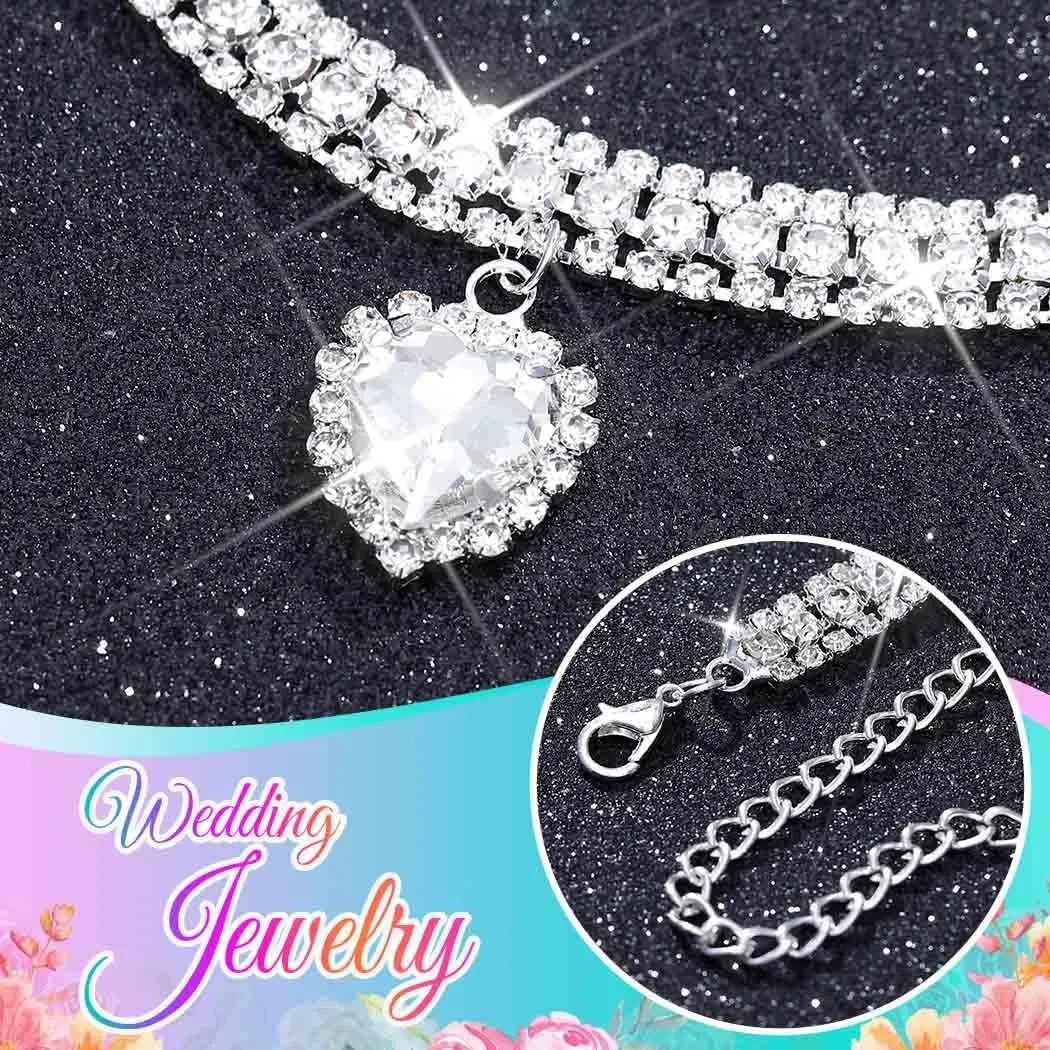 CLOACE Rhinestone Choker Necklace Heart Pendant Diamond Row Necklaces Sparkly Crystal Prom Chain Jewerly Accessories for Women